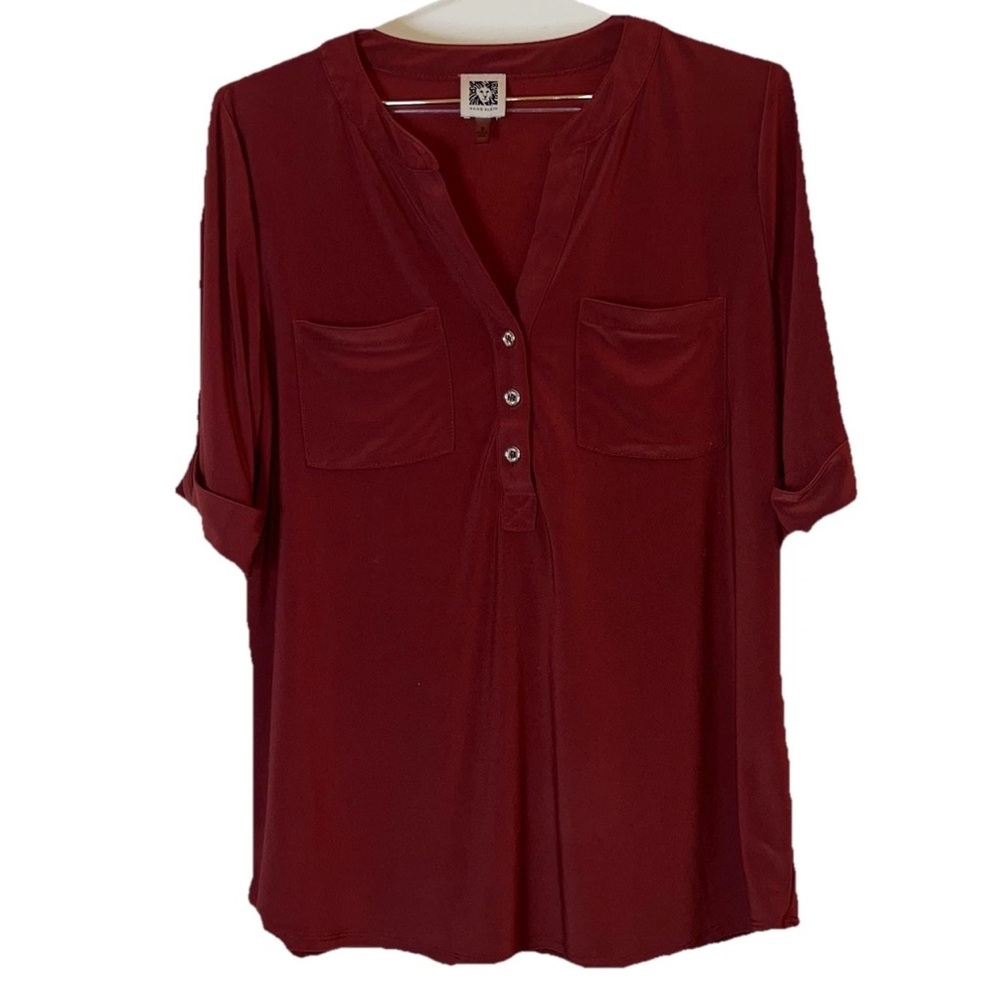 Anne Klein Rust Roll Tab Sleeve Blouse Size M Career Work Top - Picture 7 of 7